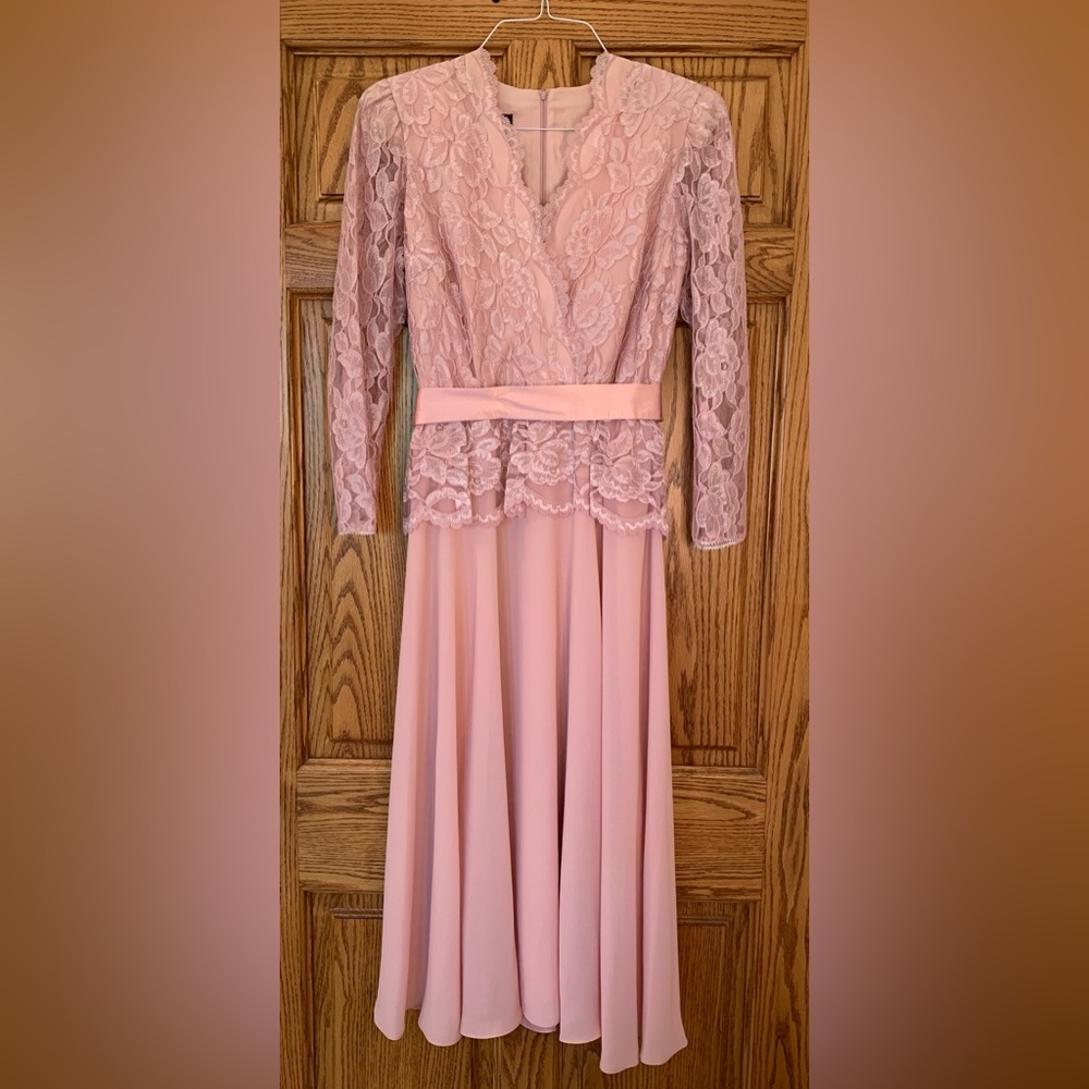 Ursula of Switzerland Vintage Pink Lace and Chiffon Party Dress Size 10 Medium